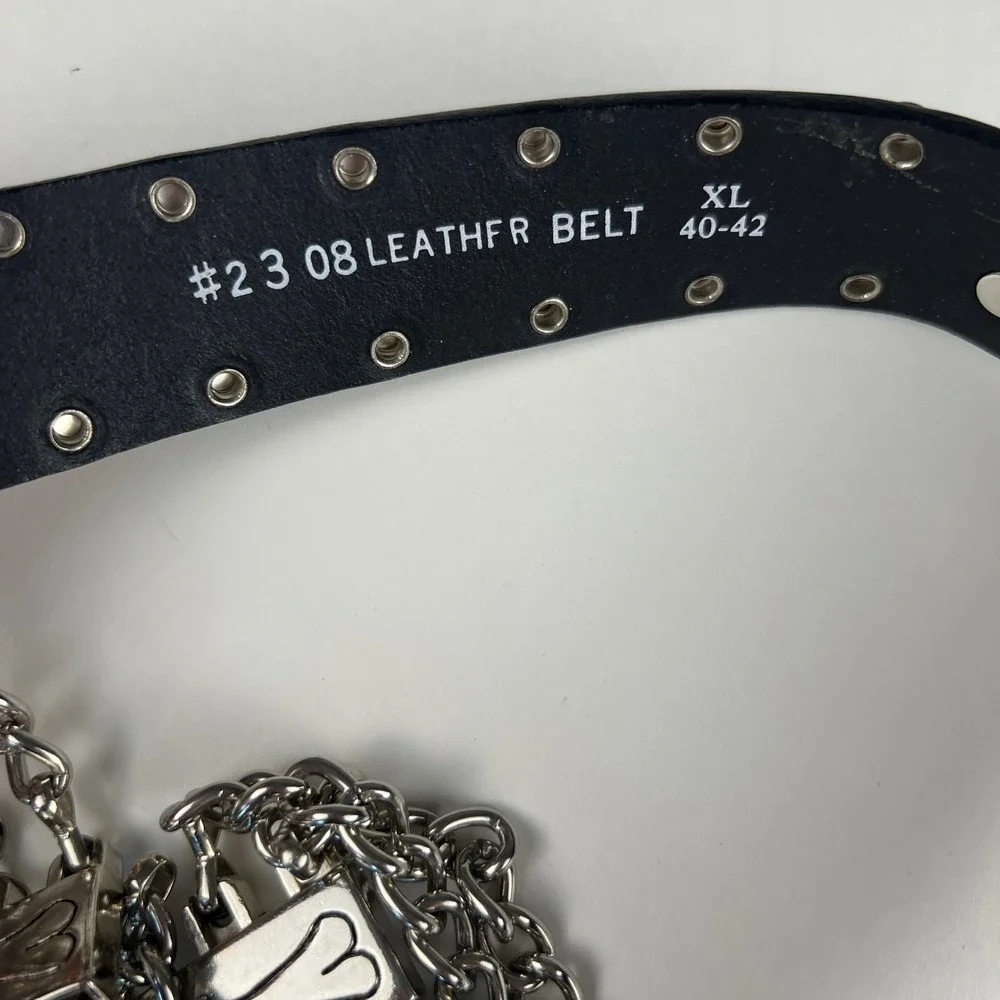 Harley-Davidson Belt Mens XL 40 Black Studded Chain Winged Skull Biker Moto USA
